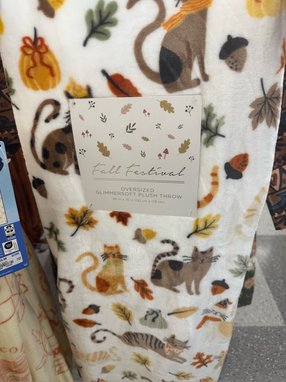 Fall Festival Oversized Plush Throw Blanket - White with Autumn Cats